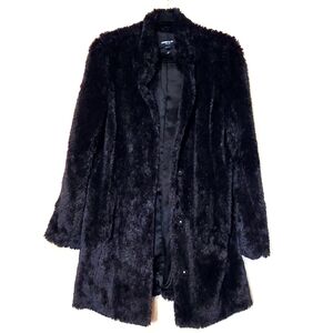 NEW Kenneth Cole New York Faux Fur Black Oversized Coat Size XS